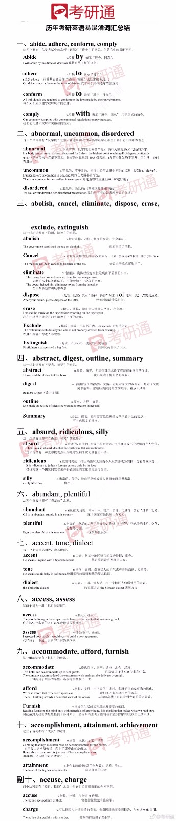 英語考研易混淆詞匯匯總