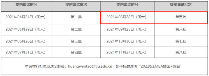 2022年天津大學(xué)EMBA提前面試第五批面試于8月28日進(jìn)行